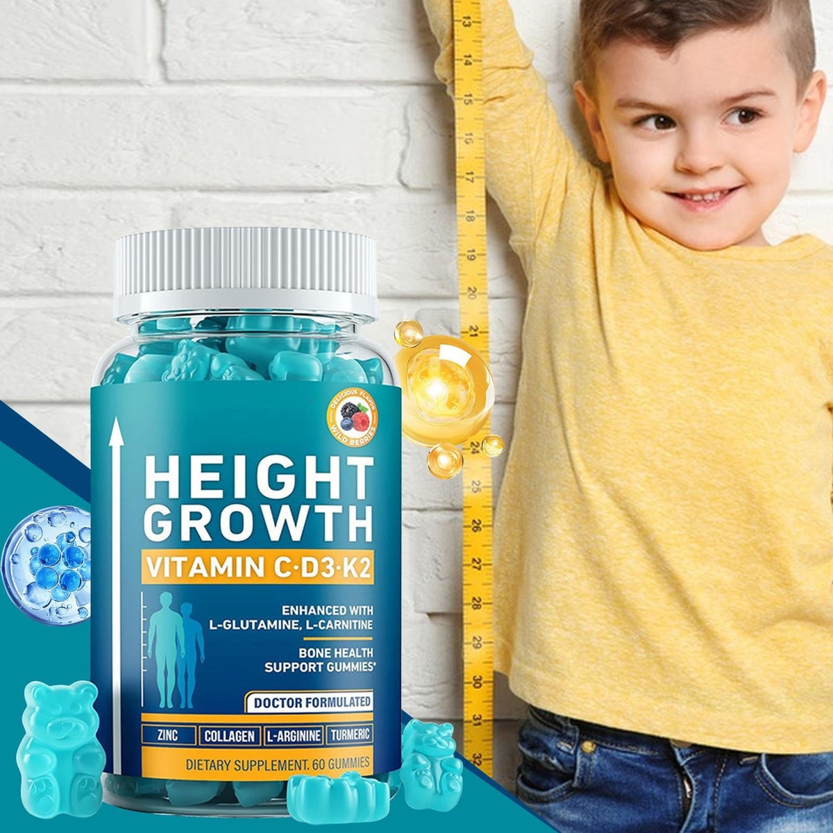 60*Height Growth Gummies for Kids - Growth Vitamins for Teens Height Increase