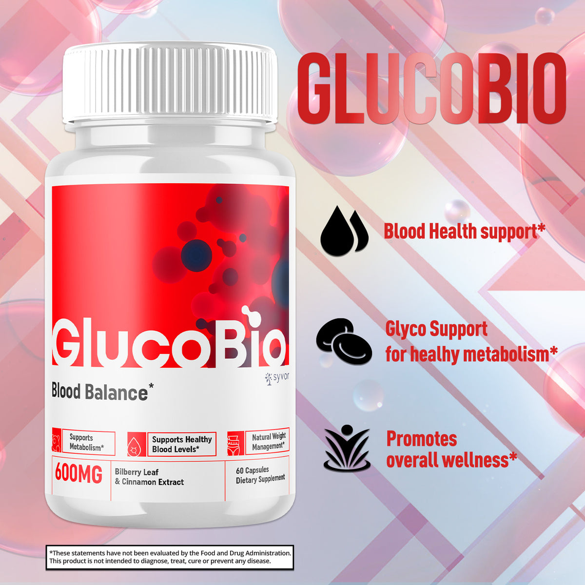 (3 Pack) Gluco Bio Blood Sugar Balance Pills, GlucoBio Heart Health 120 Capsules