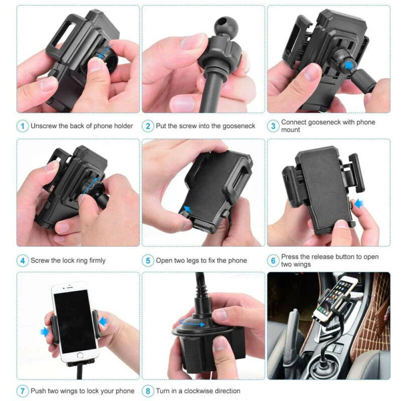 Car Mount Adjustable Gooseneck Cup Holder Stand Cradle Universal Cell Phone US