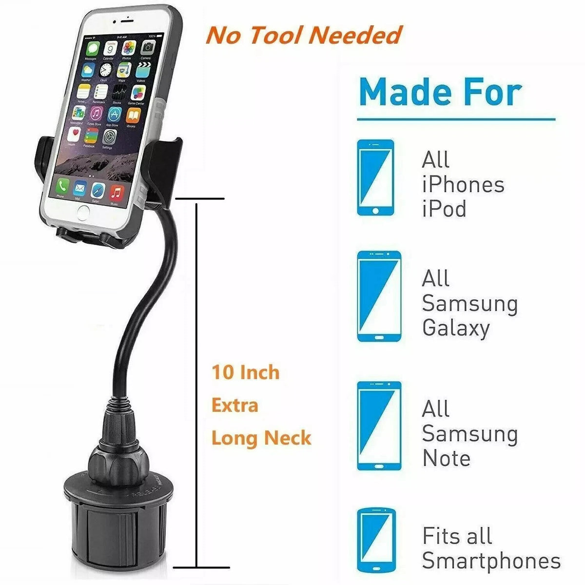 New Universal Car Mount Adjustable Gooseneck Cup Holder Cradle for Cell Phone