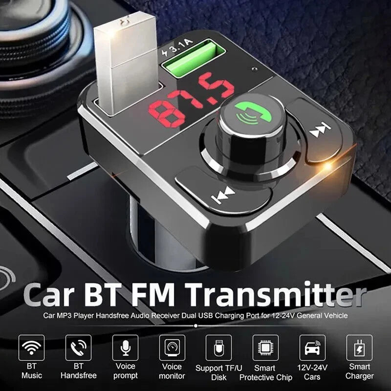 Bluetooth 5.0 Wireless FM Transmitter Adapter 2 USB PD Car Charger AUX Handsfree