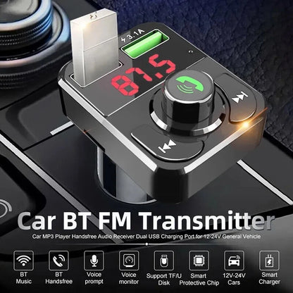 Bluetooth 5.0 Wireless FM Transmitter Adapter 2 USB PD Car Charger AUX Handsfree