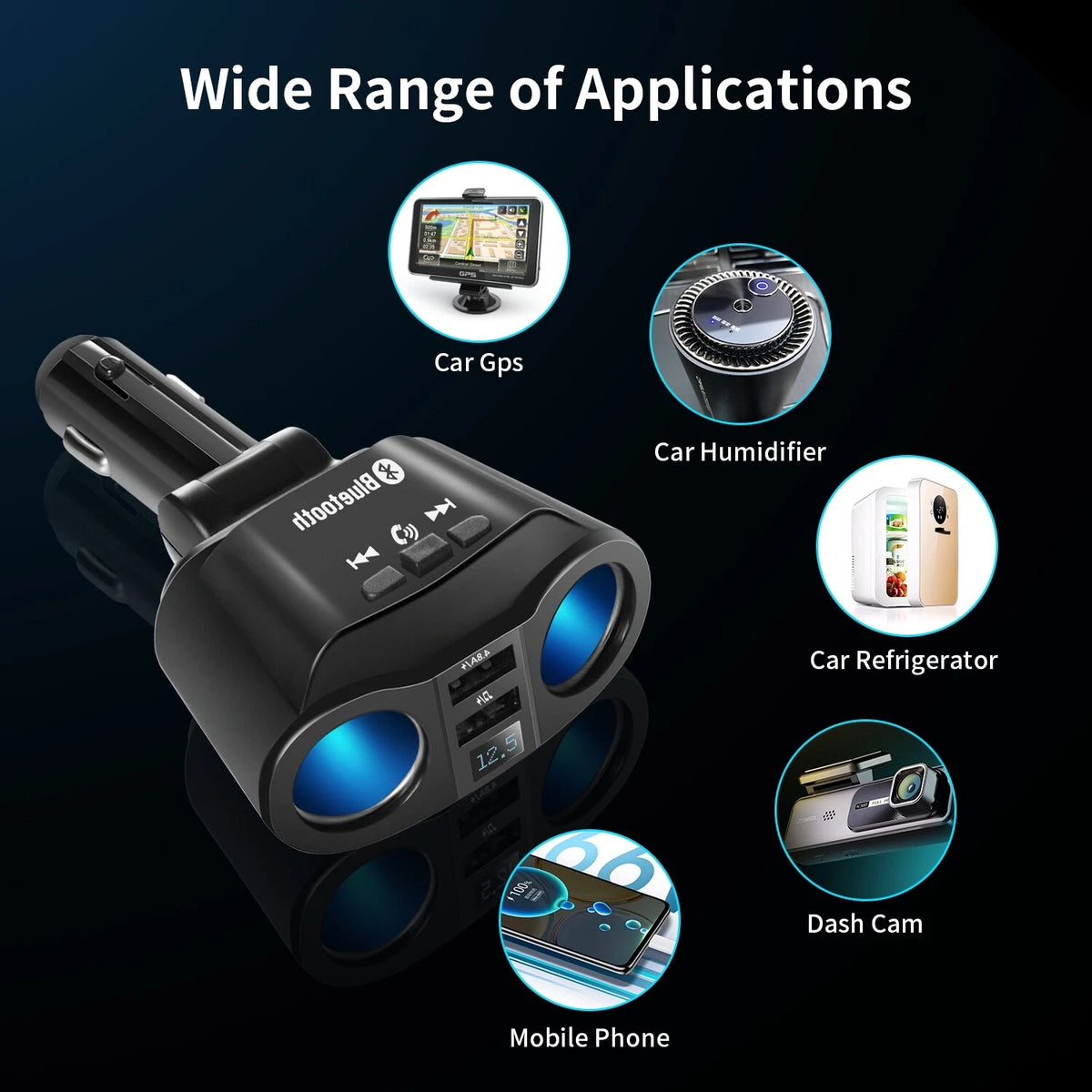 USB Car Charger Bluetooth Splitter Cigarette Lighter Fast Charge Switch Adapter