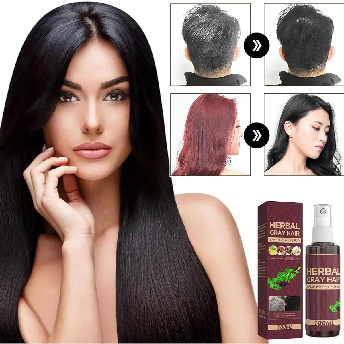 100ml Herbal Gray Hair Reverse Essence Spray Restore Black Hair Serum Oil