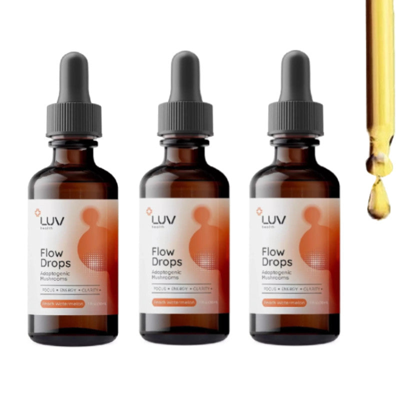 LUV Health Flow Drops - Adaptogen Mushroom Blend - Peach Watermelon Flavor - 1oz