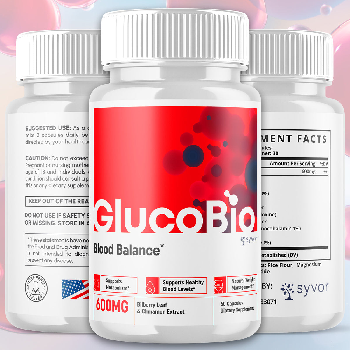 (3 Pack) Gluco Bio Blood Sugar Balance Pills, GlucoBio Heart Health Support