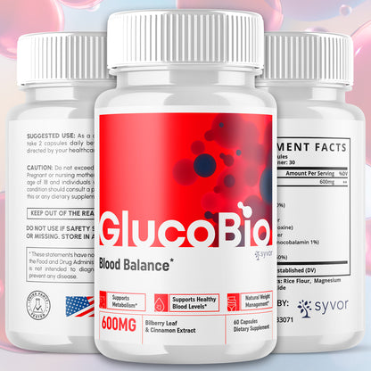 (3 Pack) Gluco Bio Blood Sugar Balance Pills, GlucoBio Heart Health Support