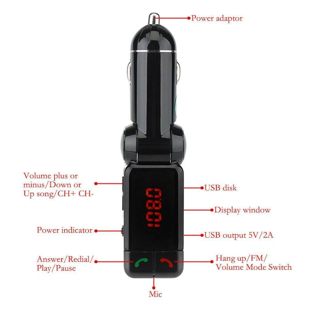 Car Charger Adapter Dual USB FM Transmitter MP3 Player Bluetooth AUX for iPhone