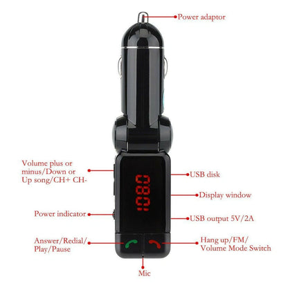 Car Charger Adapter Dual USB FM Transmitter MP3 Player Bluetooth AUX for iPhone