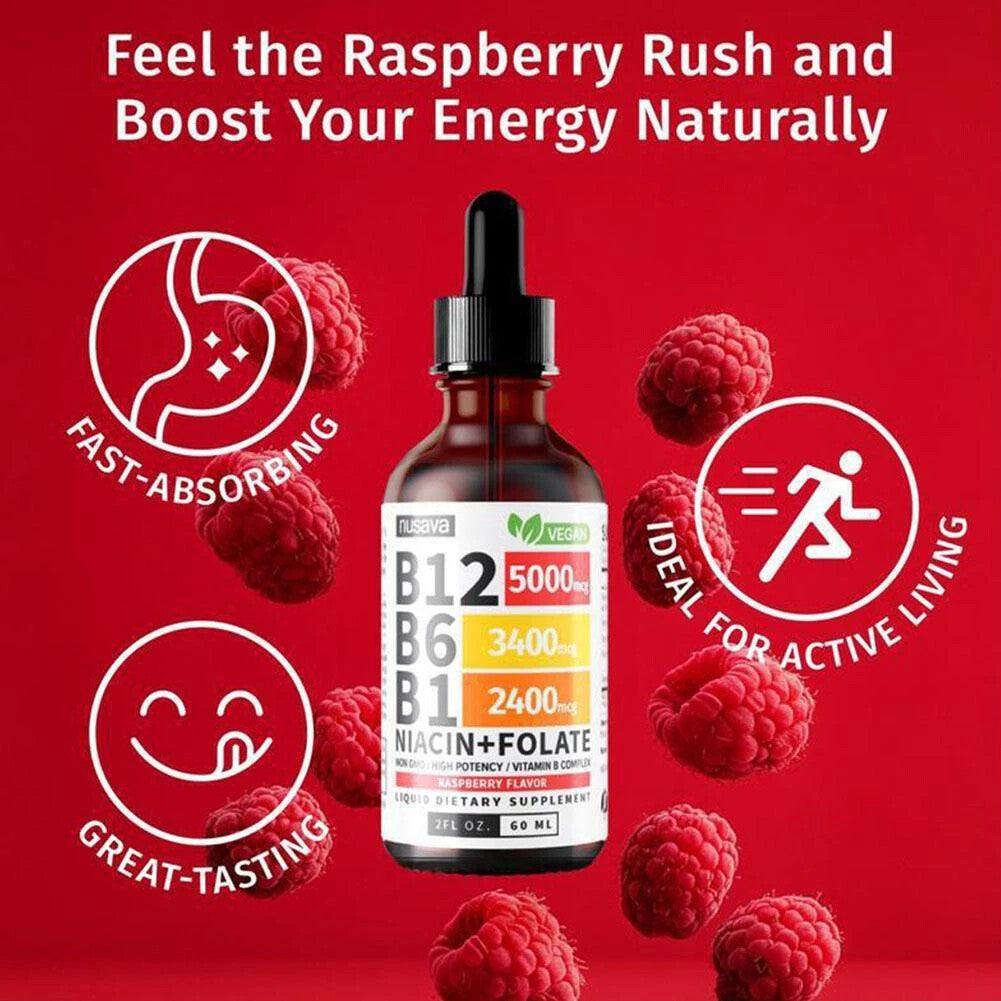 2PACK Liquid B12 B6 for Energy & Metabolism Support - 5000mcg Sublingual Drops