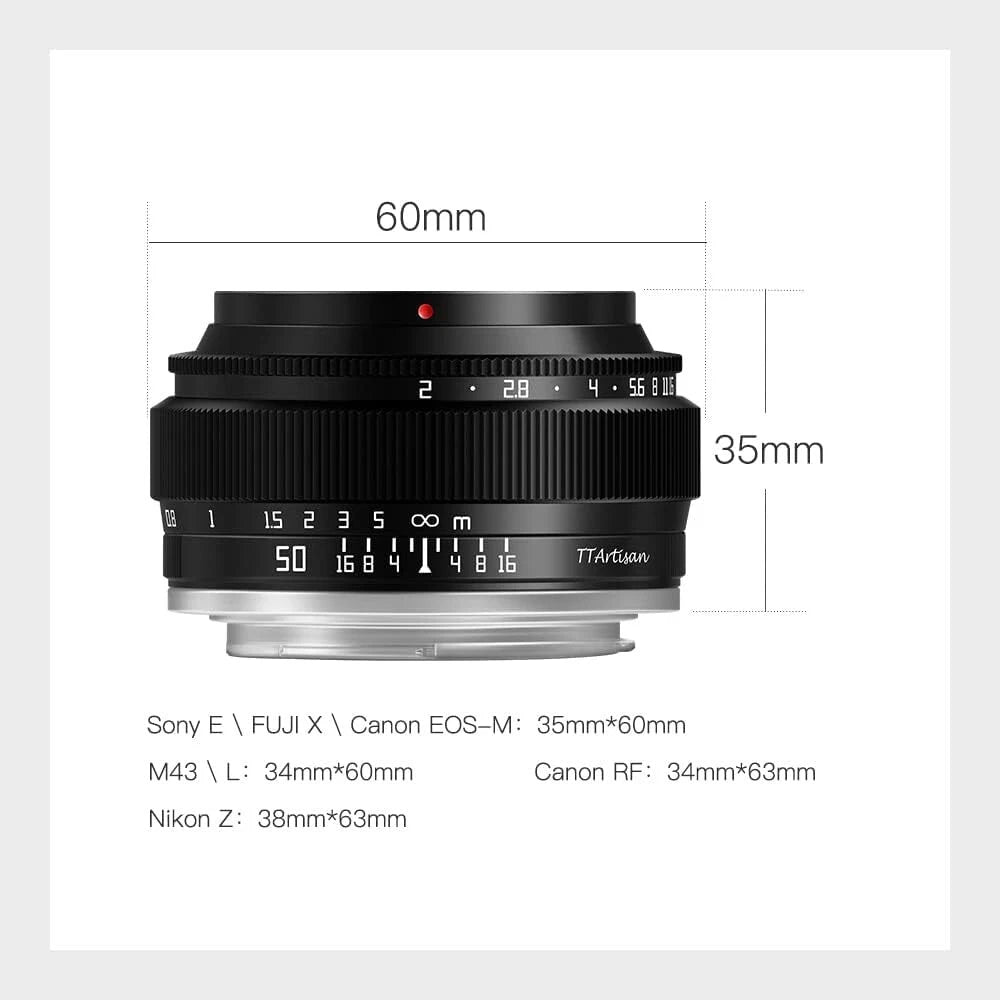 TTArtisan 50mm f2 Full Frame Manual Focus Camera Lens for M43 mount