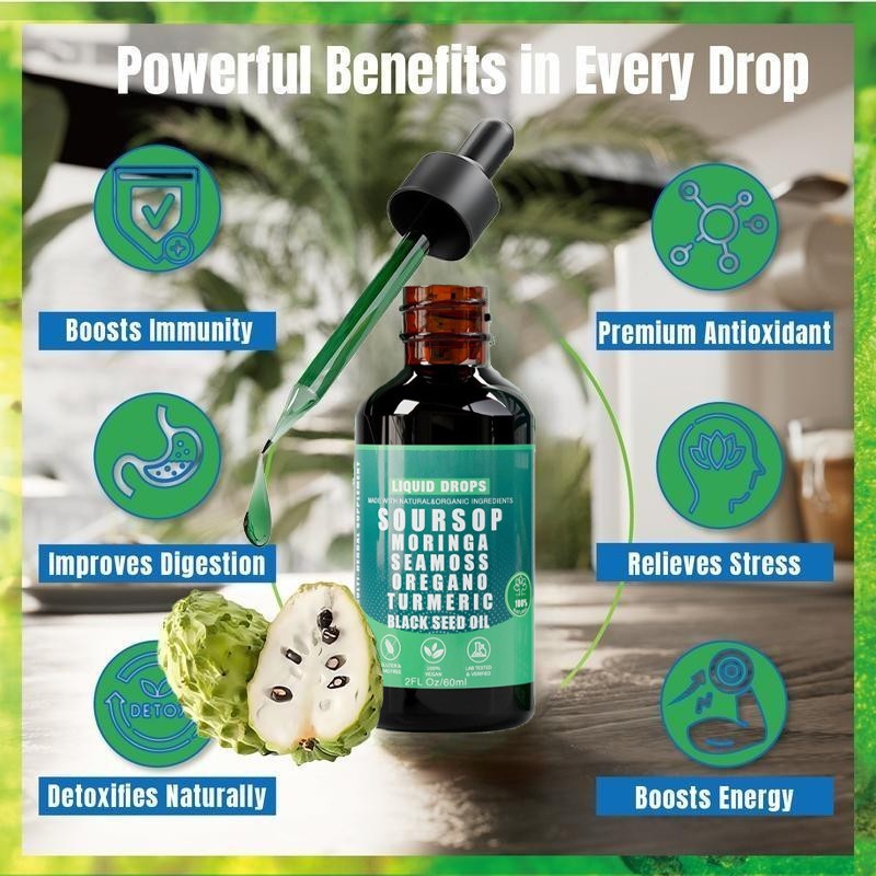 Soursop Bitters Liquid Drops with Turmeric Black Seed Support Sea Moss Moringa