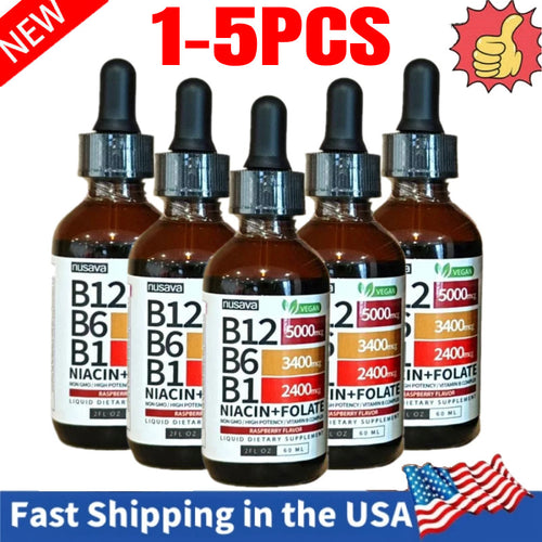Nusava Vitamin B12 B6 Liquid Drops, B12 Sublingual B Complex B12 5000mcg 1-5 Pk