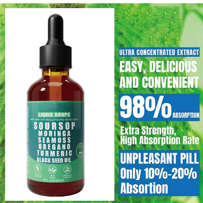 Soursop Bitters Liquid Drops 10 in 1 with Sea Moss, Moringa, Turmeric, Black See
