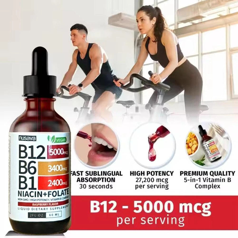 2PACK Liquid B12 B6 for Energy & Metabolism Support - 5000mcg Sublingual Drops
