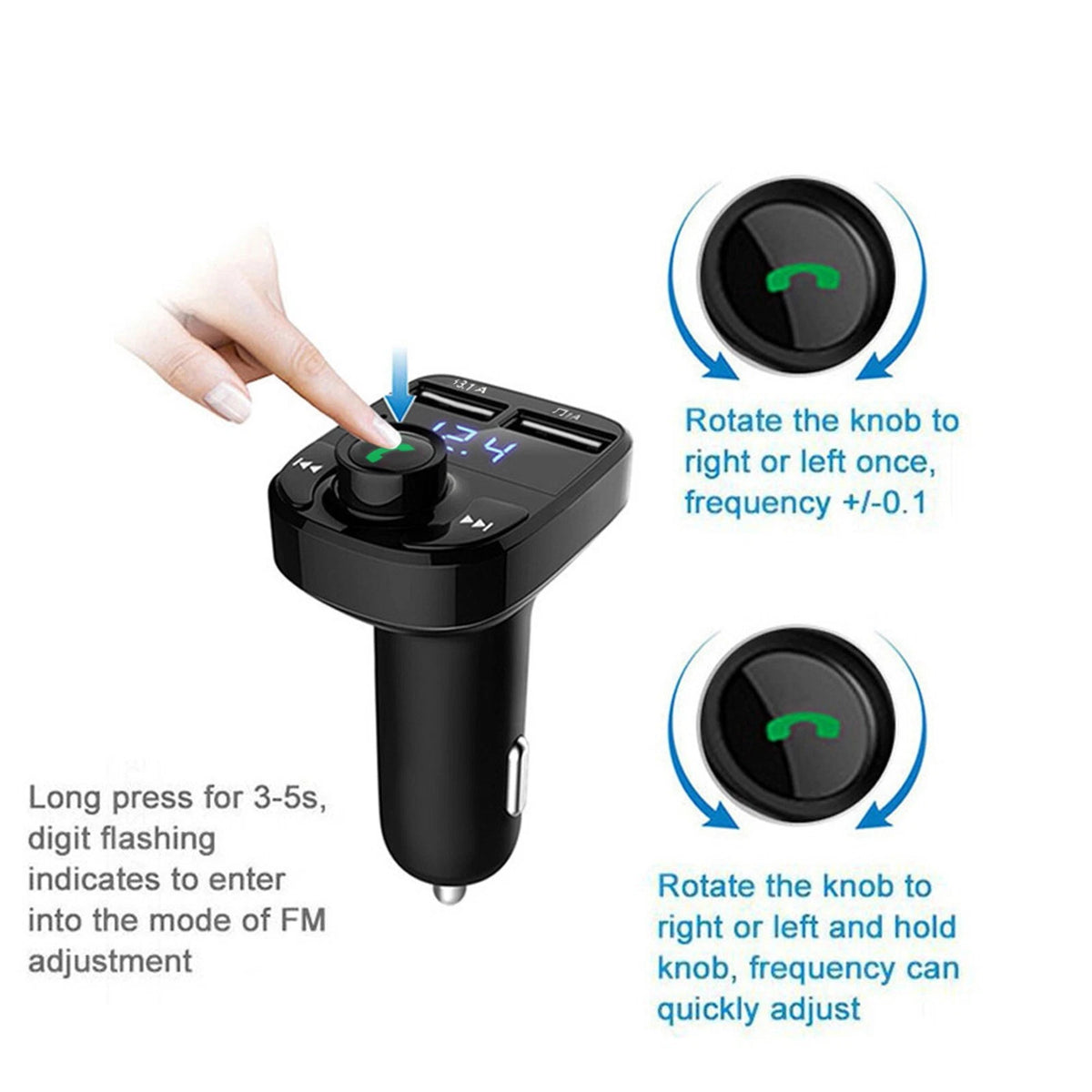 Bluetooth 5.0 Wireless FM Transmitter Adapter 2 USB PD Car Charger AUX Handsfree