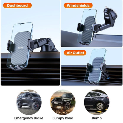 TOPK Car Phone Mount 3 in 1 Phone Holder for Car Dashboard/Windscreen/Air Vent