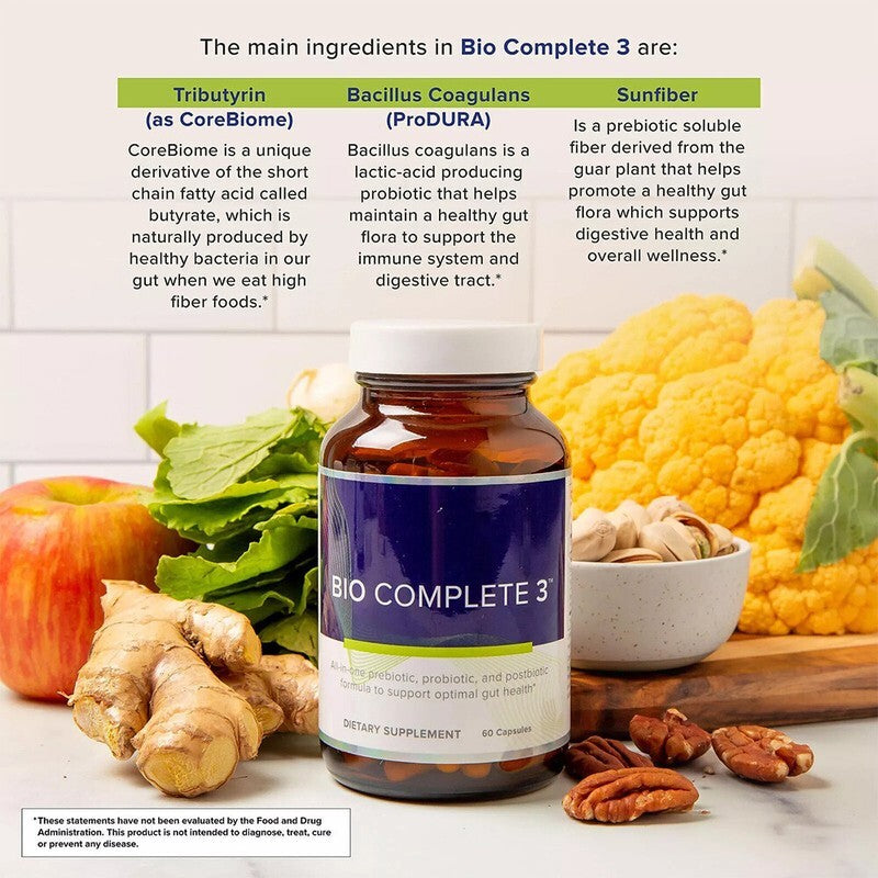 3 PACK 60Caps Bio Complete 3 Capsules Prebiotic Probiotic Postbiotic Supplement