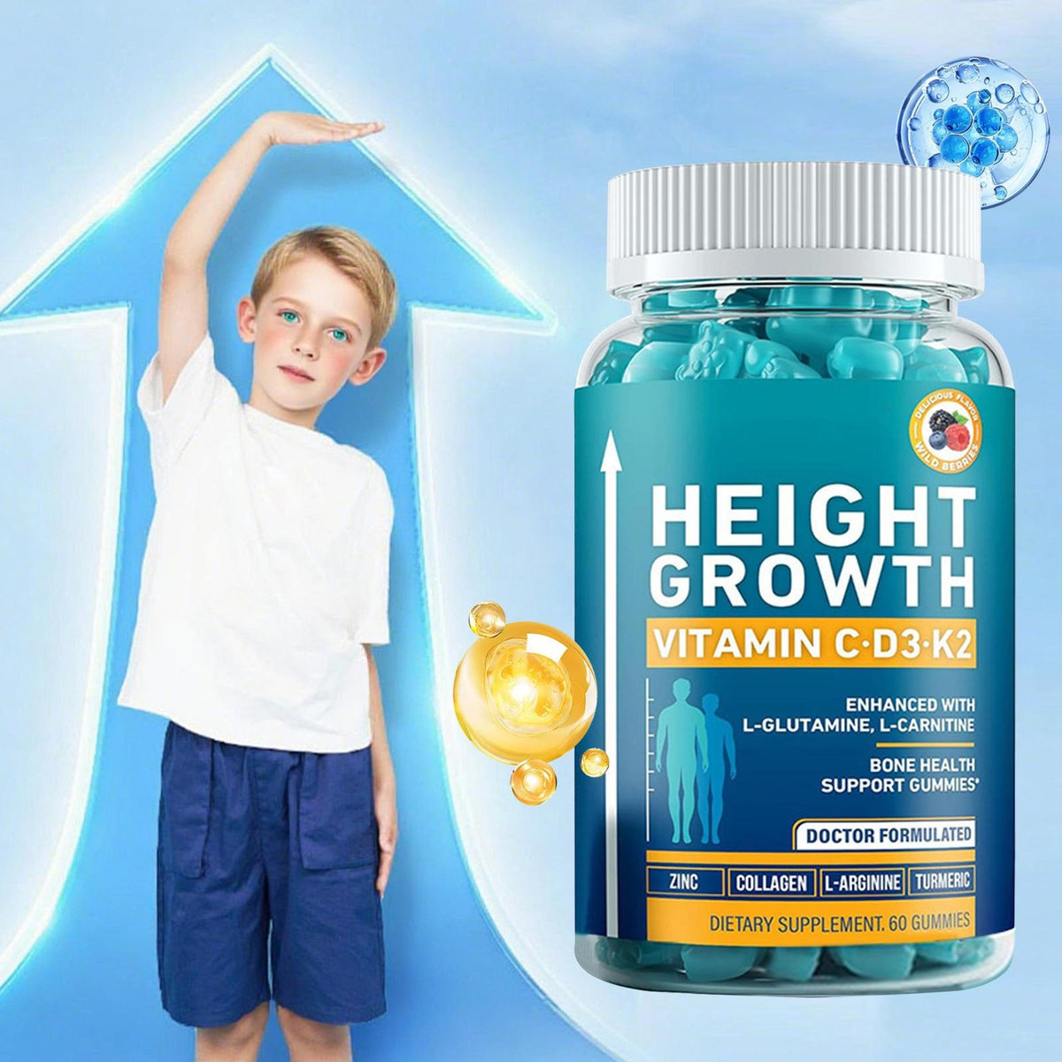 60*Height Growth Gummies for Kids - Growth Vitamins for Teens Height Increase