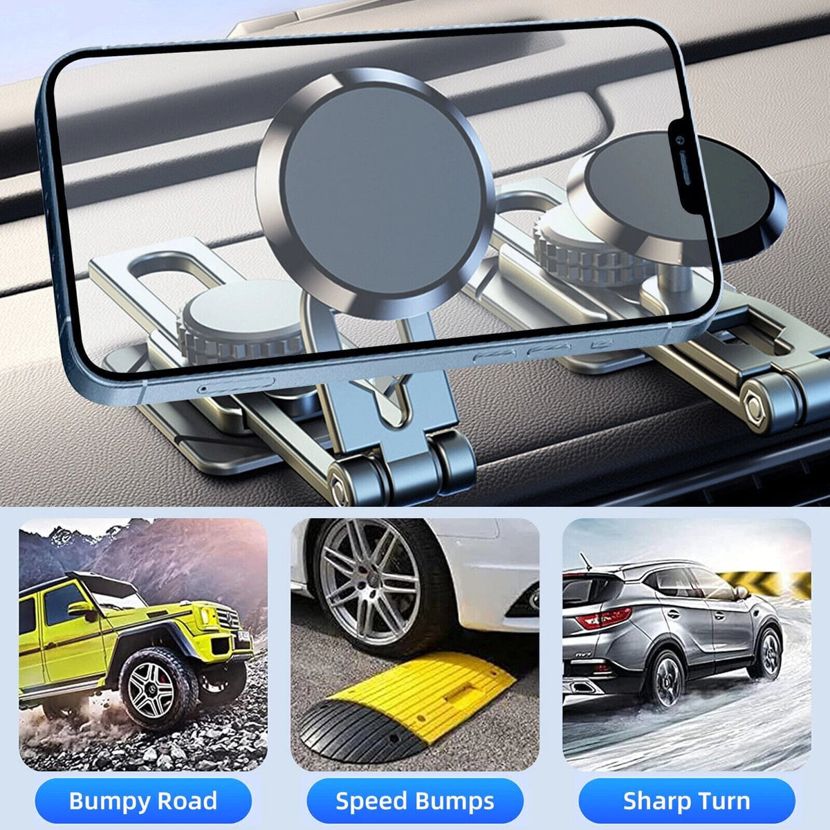 360° Rotation Magnetic Phone Holder Foldable Car Mount Stand Dashboard Universal