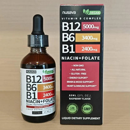 2PACK Liquid B12 B6 for Energy & Metabolism Support - 5000mcg Sublingual Drops