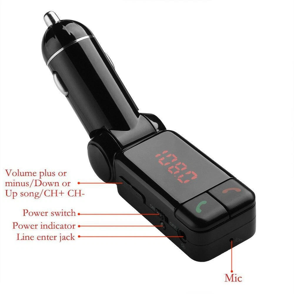 Car Charger Adapter Dual USB FM Transmitter MP3 Player Bluetooth AUX for iPhone
