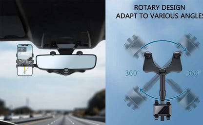 360° Car Phone Holder Rotatable And Retractable Rearview Mirror Mount Universal
