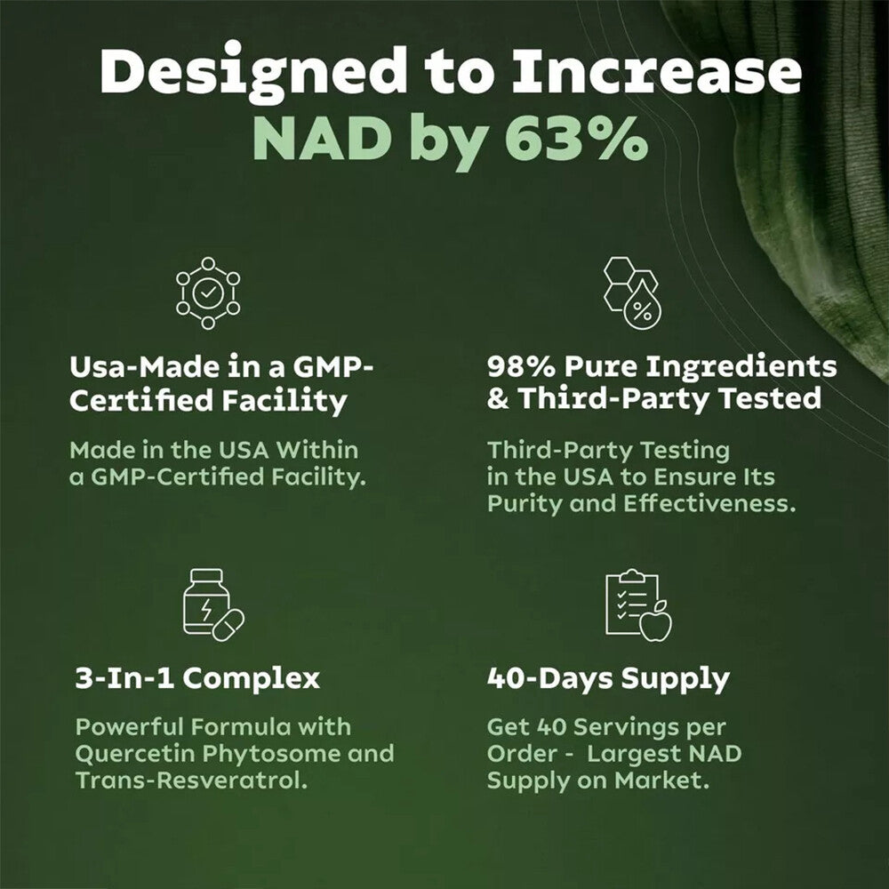 NAD+ Supplement for Anti-Aging Energy Focus Nicotinamide Riboside Resveratrol