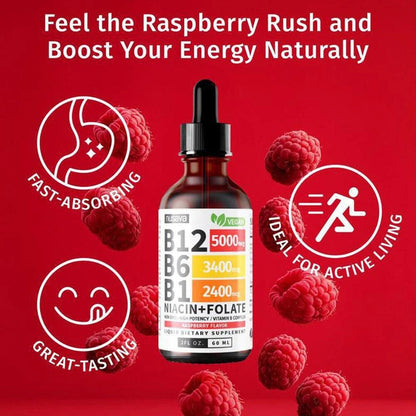 High Potency B12 Liquid Drops 5000mcg - with B6 for Energy & Fast Absorption