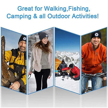 Bluetooth Beanie Hat with Light, Unisex USB Rechargeable 4 LED Headlamp Cap with