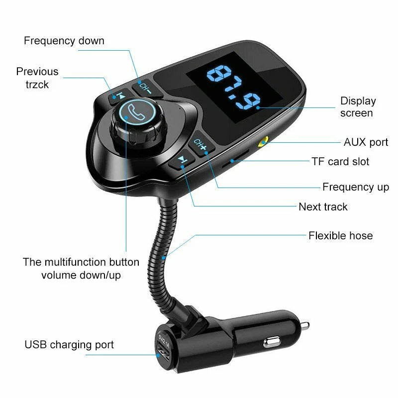 Bluetooth Cigarette Lighter USB Wireless FM Transmitter MP3 Radio Car Charger