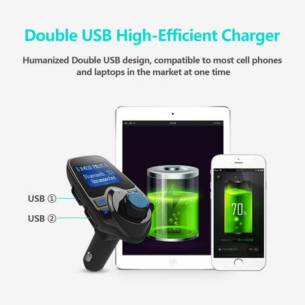 Car Cigar Plug Bluetooth FM Transmitter Radio MP3 Player Adapter Kit USB Charger