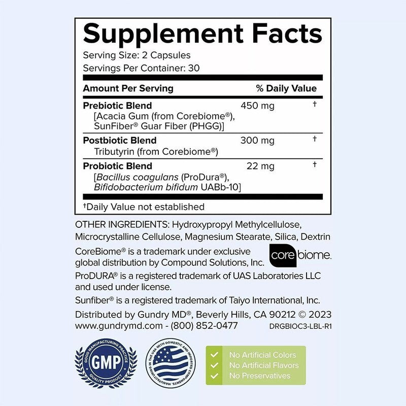 1-5X 60Caps Bio Complete 3 Capsules Prebiotic Probiotic Postbiotic Supplement US