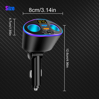 USB Car Charger Bluetooth Splitter Cigarette Lighter Fast Charge Switch Adapter