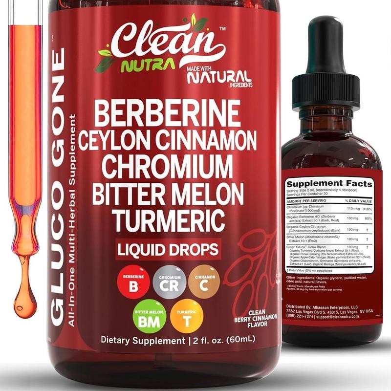 Clean Nutra Berberine with Ceylon Cinnamon Supplement Liquid Drops