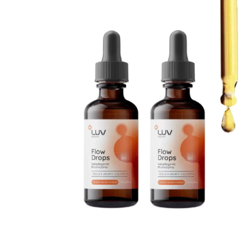 LUV Health Flow Drops - Adaptogen Mushroom Blend - Peach Watermelon Flavor - 1oz