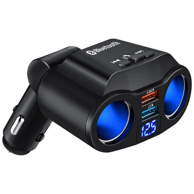 USB Car Charger Bluetooth Splitter Cigarette Lighter Fast Charge Switch Adapter