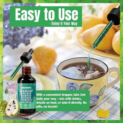 Soursop Bitters Liquid Drops with Turmeric Black Seed Support Sea Moss Moringa