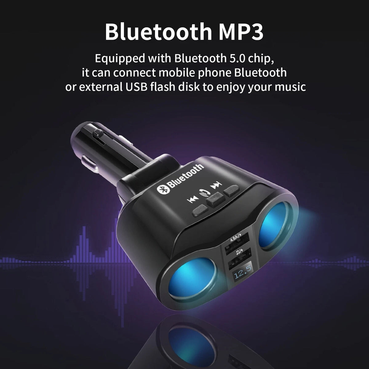 USB Car Charger Bluetooth Splitter Cigarette Lighter Fast Charge Switch Adapter