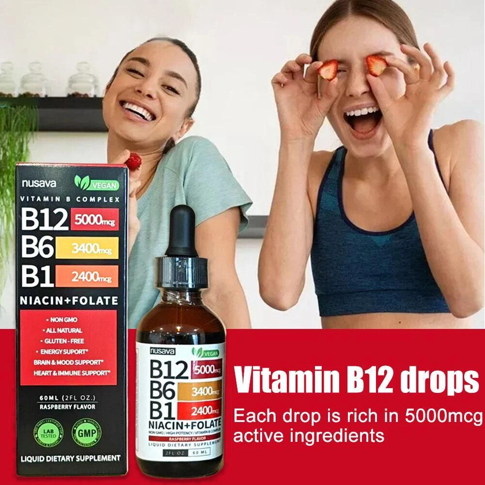 2PACK Liquid B12 B6 for Energy & Metabolism Support - 5000mcg Sublingual Drops
