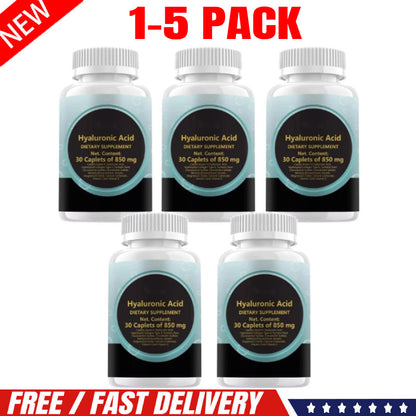 1-5 PACK New Hyaluronic-Acid 30 Caplets 850 mg Replenish energy