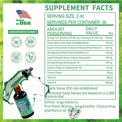 Soursop Bitters Liquid Drops with Turmeric Black Seed Support Sea Moss Moringa