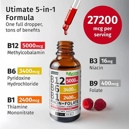 2PACK Liquid B12 B6 for Energy & Metabolism Support - 5000mcg Sublingual Drops