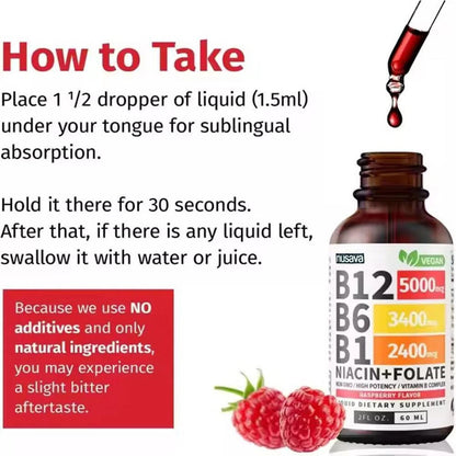 High Potency B12 Liquid Drops 5000mcg - with B6 for Energy & Fast Absorption