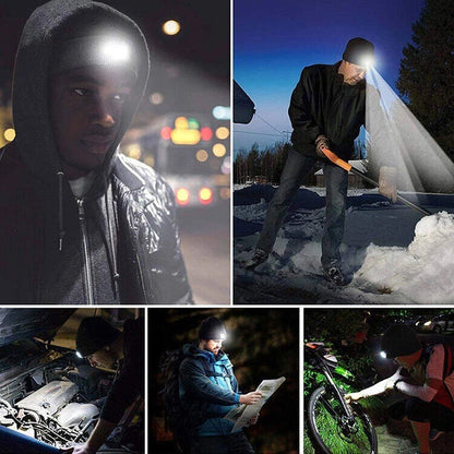 Bluetooth Beanie Hat with Light, Unisex USB Rechargeable 4 LED Headlamp Cap with