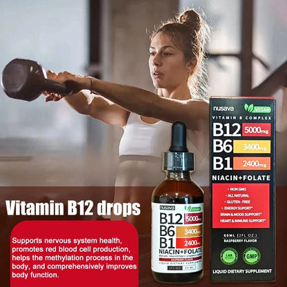 High Potency B12 Liquid Drops 5000mcg - with B6 for Energy & Fast Absorption