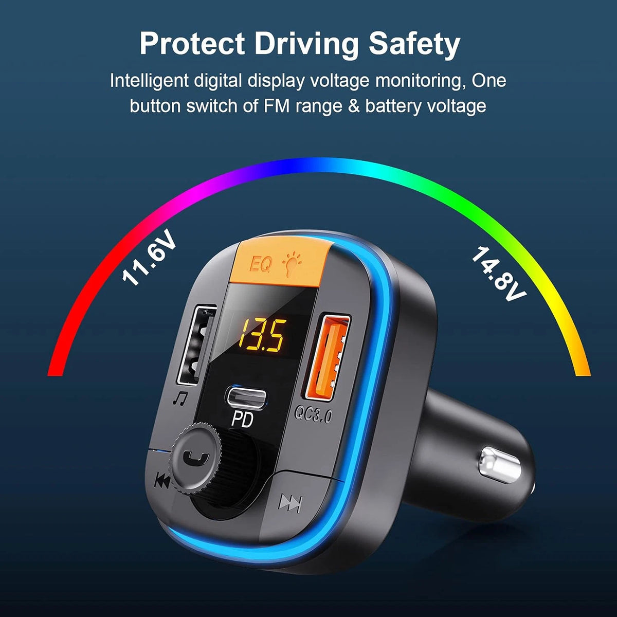 Bluetooth FM Transmitter for Car - BAISHUN Bluetooth Car Adapter PD20W+QC3.0 Cig