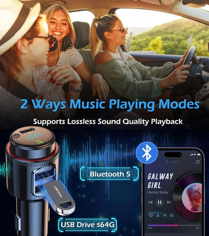 Car Bluetooth FM Transmitter PD 45W Car Charger Power Adapter Cigarette Lighter