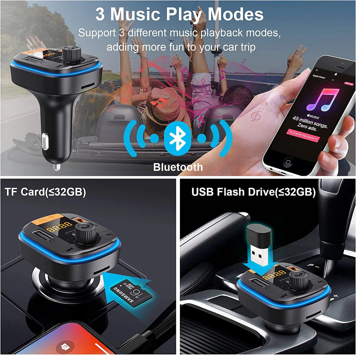 Bluetooth FM Transmitter for Car - BAISHUN Bluetooth Car Adapter PD20W+QC3.0 Cig