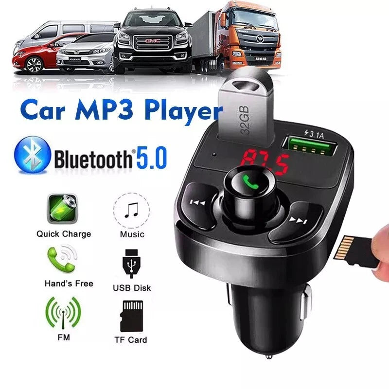 Bluetooth 5.0 Wireless FM Transmitter Adapter 2 USB PD Car Charger AUX Handsfree